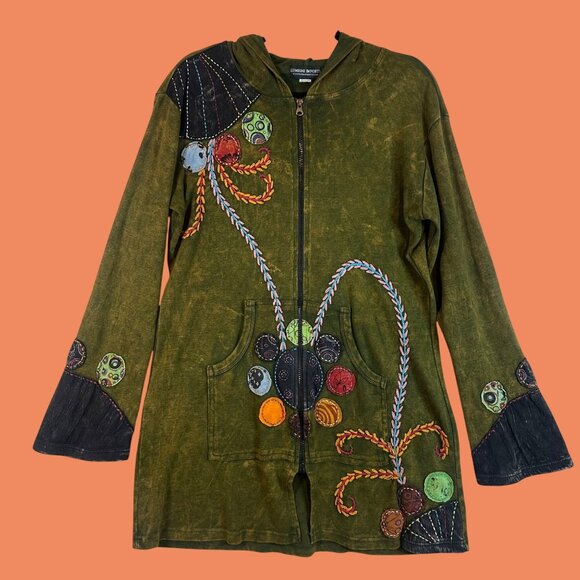 Rising International W Size XL Zip Tunic Hoodie Jacket Boho Hippie Ren Fair Art - Picture 1 of 13